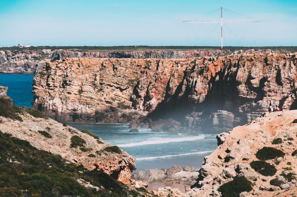 Surfing at Praia do Tonel, Sagres, Algarve, Portugal April 2023