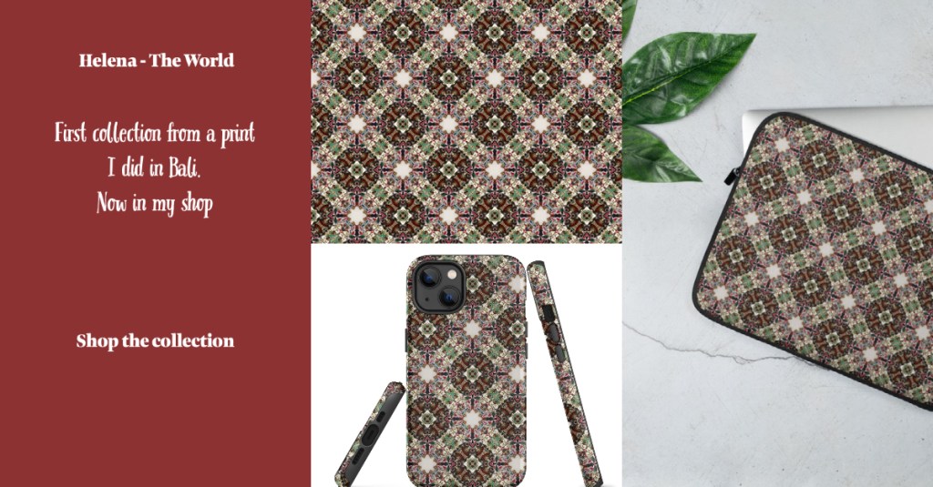 My marketing banner for my webshop done with Adobe and my products in my Shopify store. Inspired by my travels in Bali 2022.