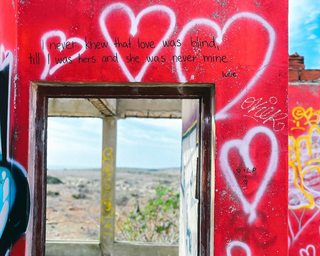 Heart shaped grafitti in an abandoned house in Sagres, Algarve, Portugal