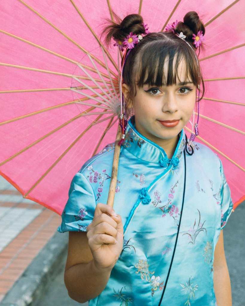 A kawaii little geisha Childrens Carnival parade in Las Palmas, Gran Canaria, Spain February 2026