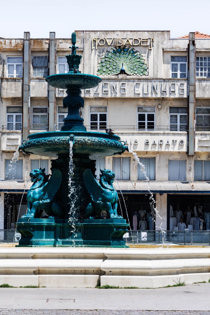 Fountain and old theater in Porto, Portugal