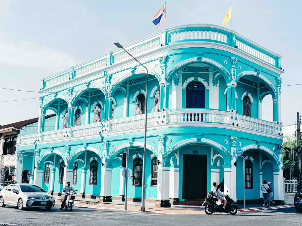 Colorful Sino-Portuguese buildnings at Yaowarat Road in Phuket Old Town, january 2026