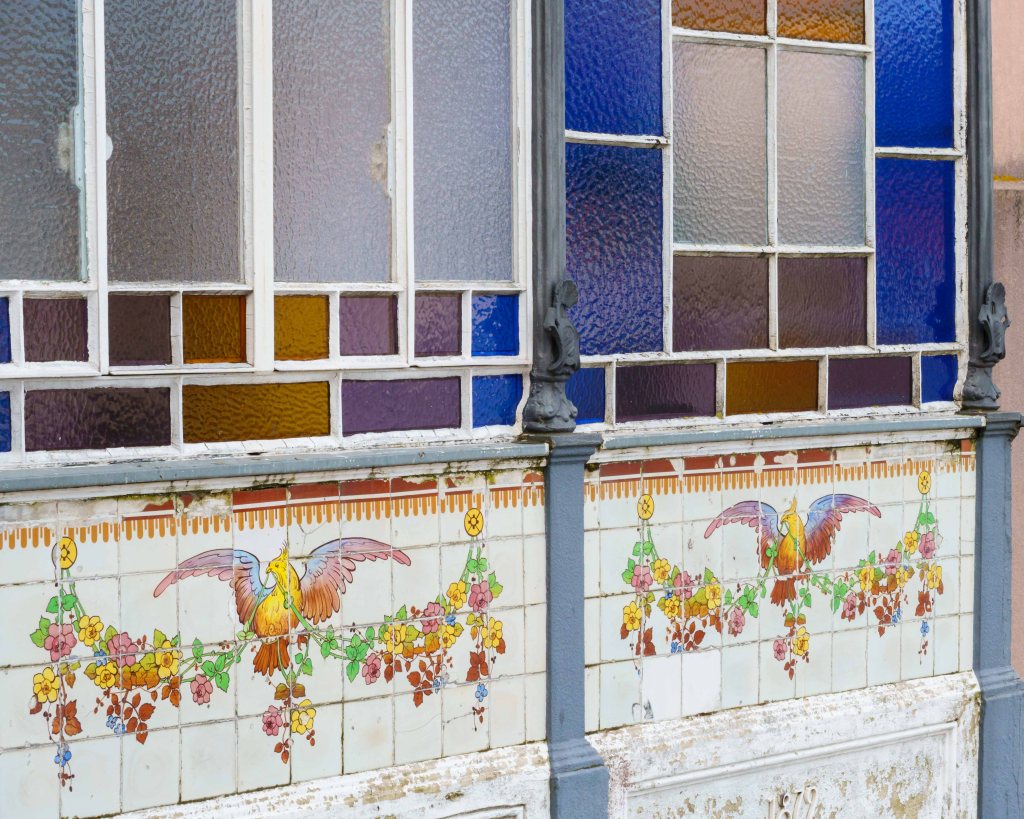 Mosaic and colorful window in Porto, Portugal