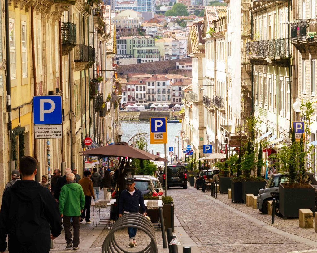 Street leading to the douro river in Porto, Portugal
