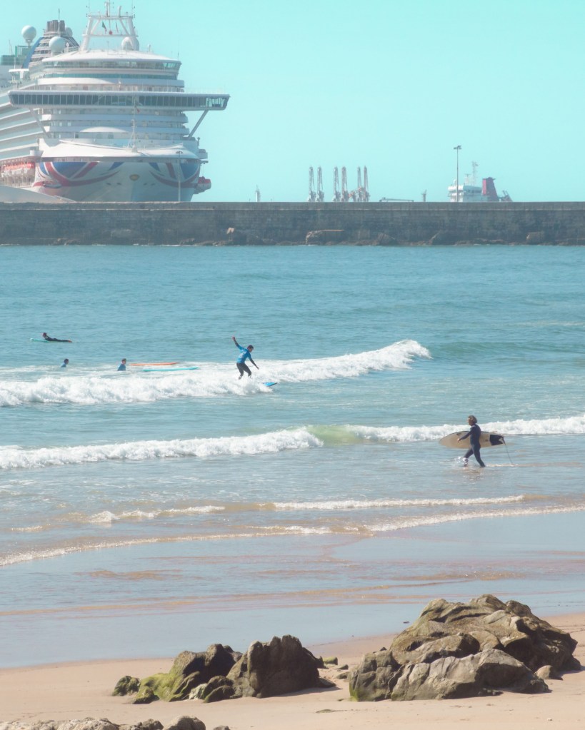 Surfing in April in Matosinhos, Porto, Portugal